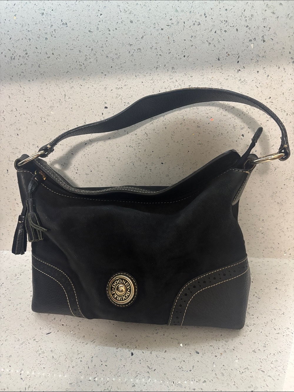 Dooney & Bourke Black Leather Hobo with Contrast Stitching